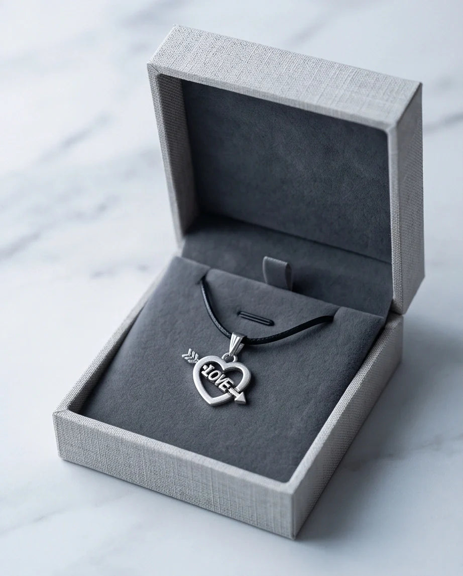 The Pierced Heart: Minimalist "LOVE" Arrow Pendant Necklace