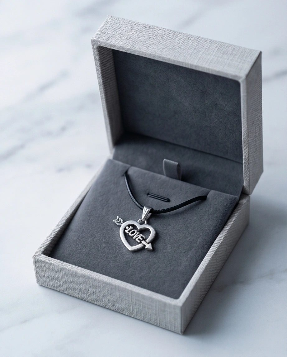 The Pierced Heart: Minimalist "LOVE" Arrow Pendant Necklace