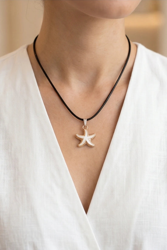 Gold and White Starfish Pendant Necklace