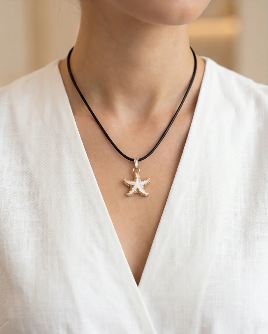 Gold and White Starfish Pendant Necklace