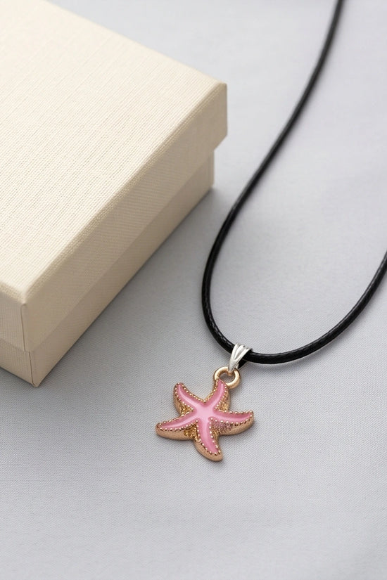Pink Starfish Enamel Pendant Necklace with Elegant Gift Box