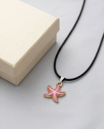 Pink Starfish Enamel Pendant Necklace with Elegant Gift Box