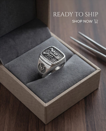 Arachnid Stippled Square Signet Silver Ring
