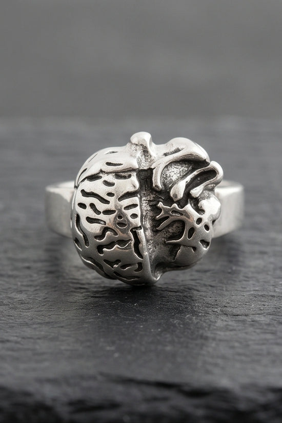 Gothic Sterling Silver Brain and Heart Split Ring