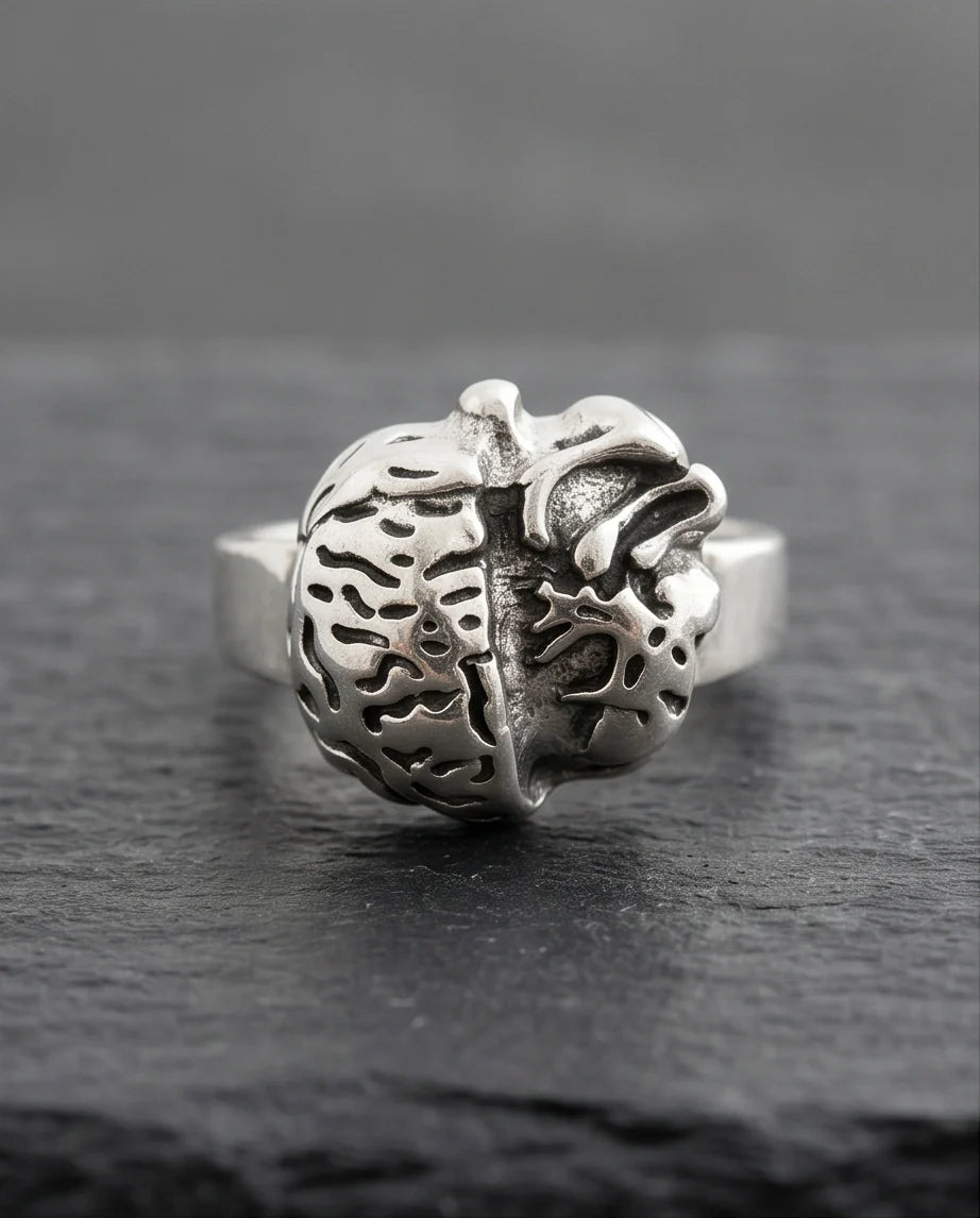 Gothic Sterling Silver Brain and Heart Split Ring