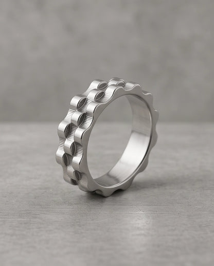 Industrial Cogwheel Scalloped Silver Band