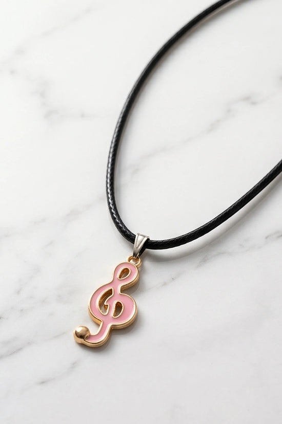 Gold and Pink Treble Clef Necklace