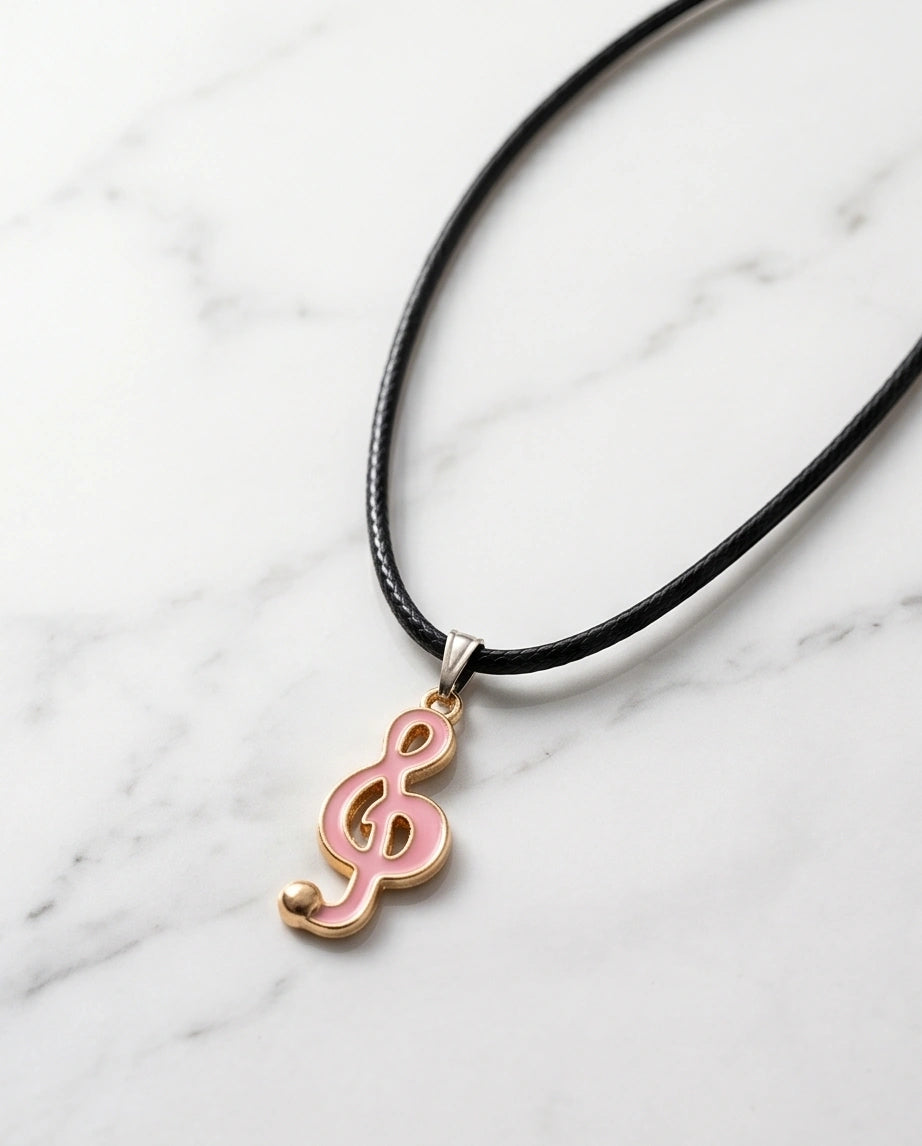 Gold and Pink Treble Clef Necklace