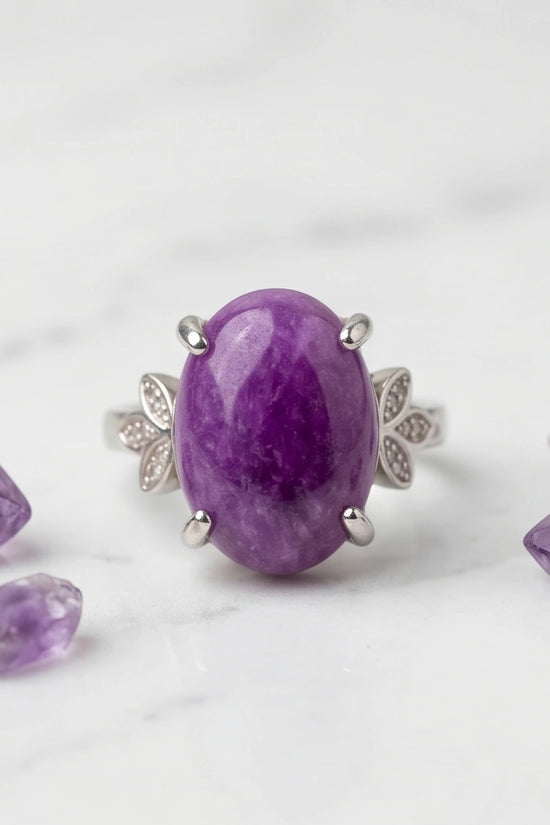 "Ethereal Purple Jade Leaf Statement Ring"