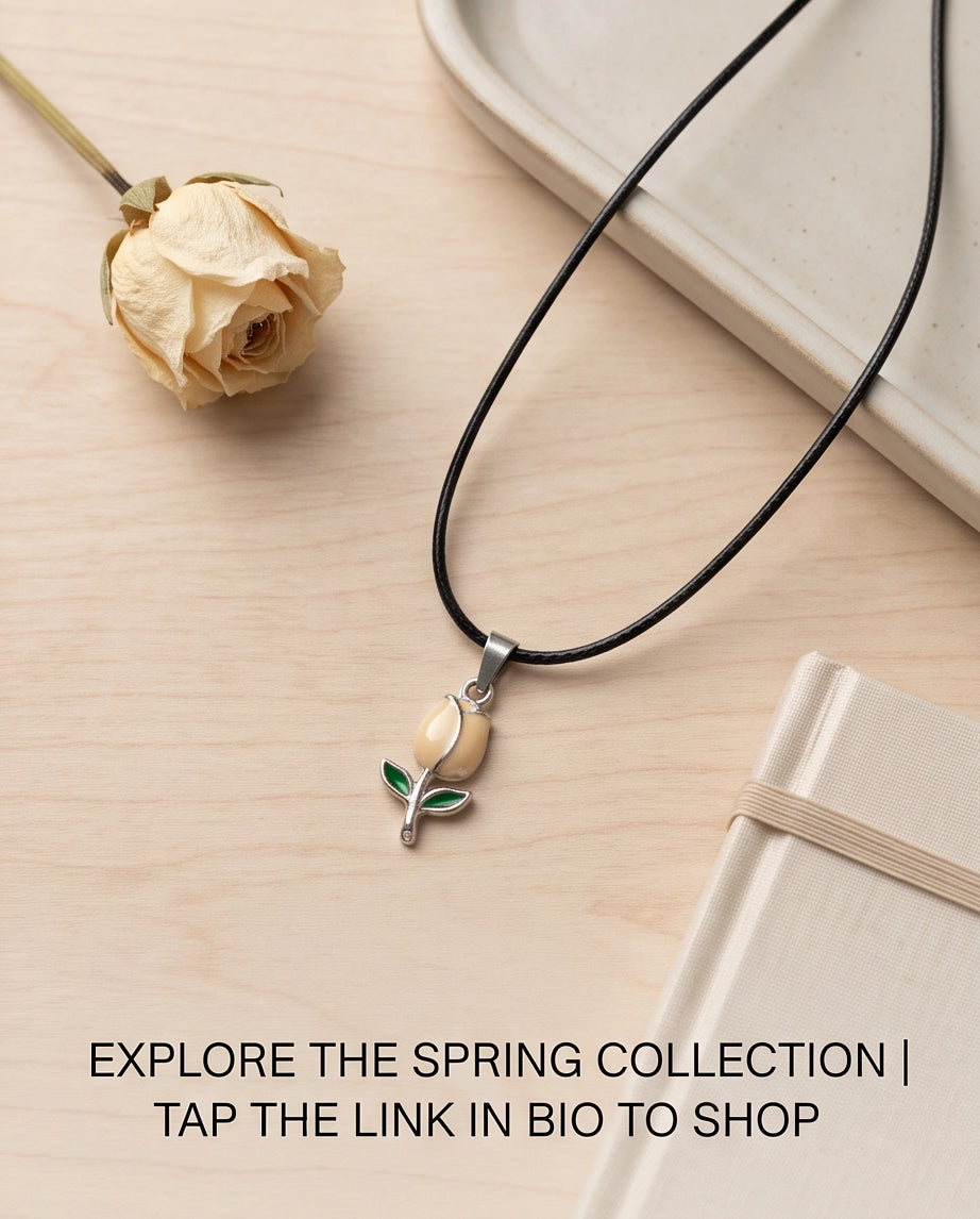 Silver Yellow Enamel Tulip Pendant Necklace