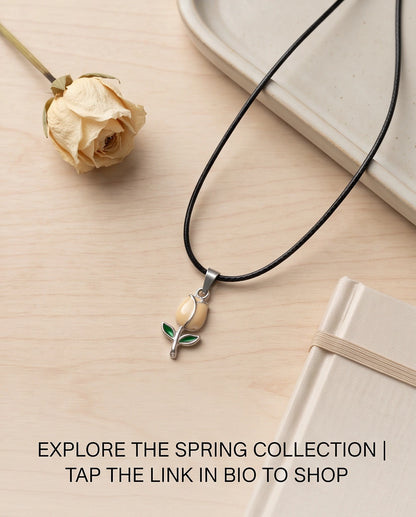 Silver Yellow Enamel Tulip Pendant Necklace