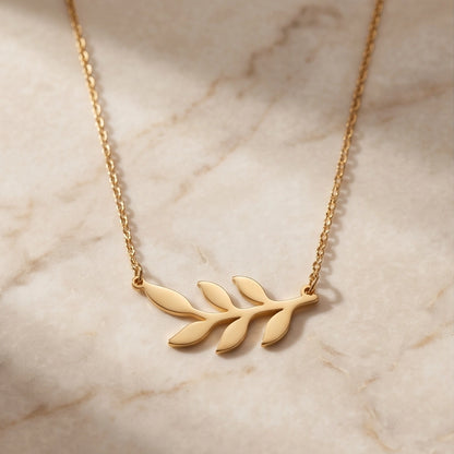 Gold Olive Leaf Branch Necklace