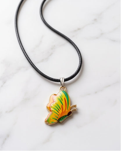 Bright Yellow & Green Butterfly Cord Necklace
