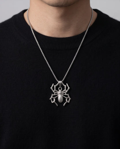 Silver Textured Spider Pendant Necklace