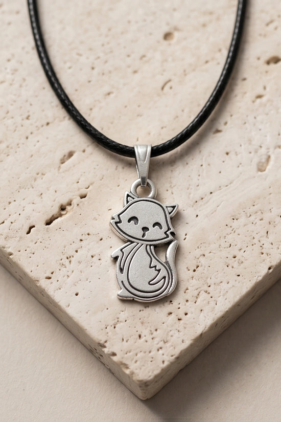 Silver Cute Cat Pendant Necklace