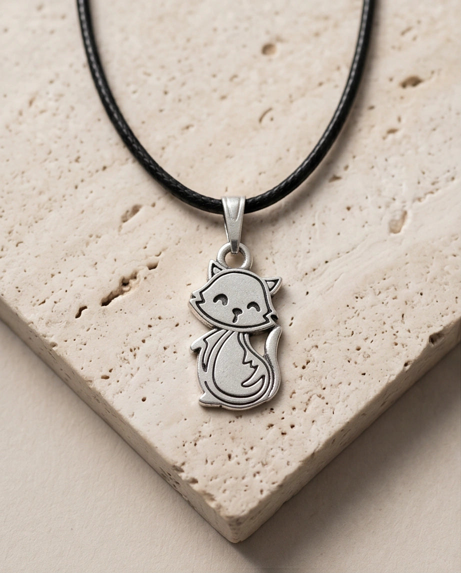 Silver Cute Cat Pendant Necklace