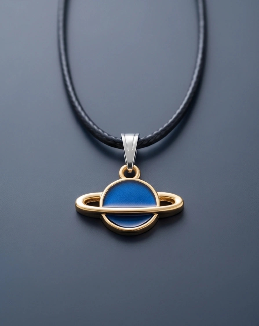 Vibrant Blue Saturn Planet Pendant
