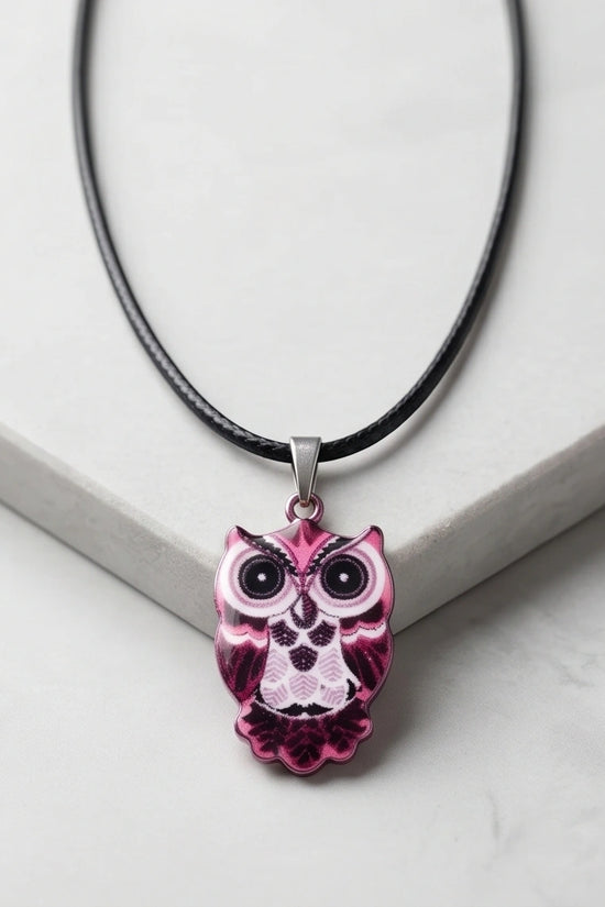 Elegant Magenta Owl Totem Pendant Necklace
