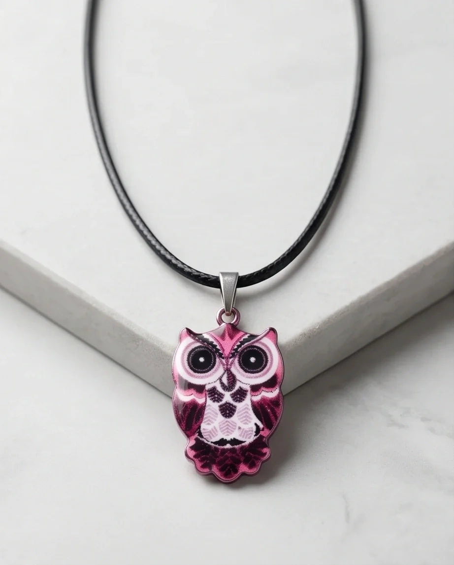 Elegant Magenta Owl Totem Pendant Necklace