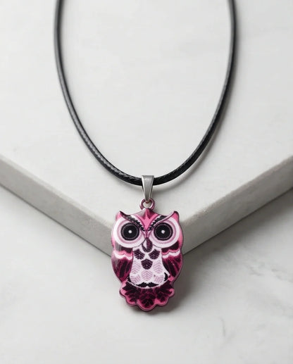Elegant Magenta Owl Totem Pendant Necklace
