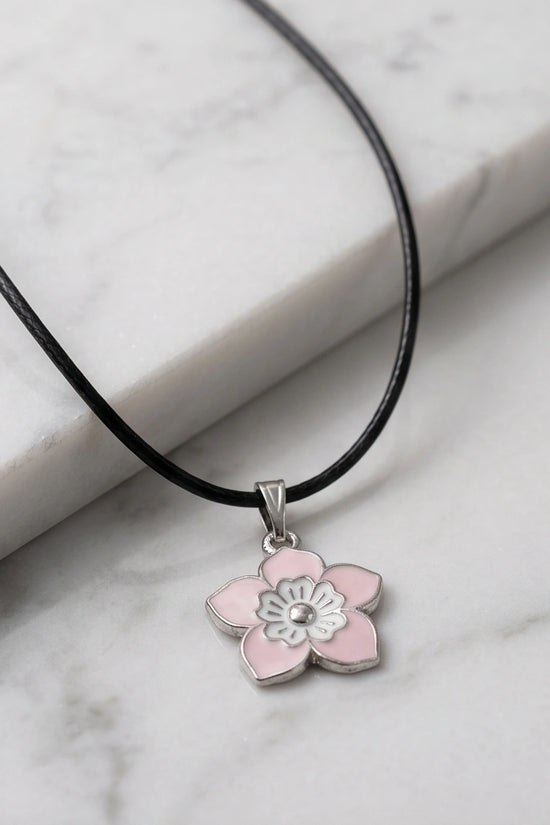 Delicate Pastel Pink and White Layered Floral Enamel Pendant Necklace