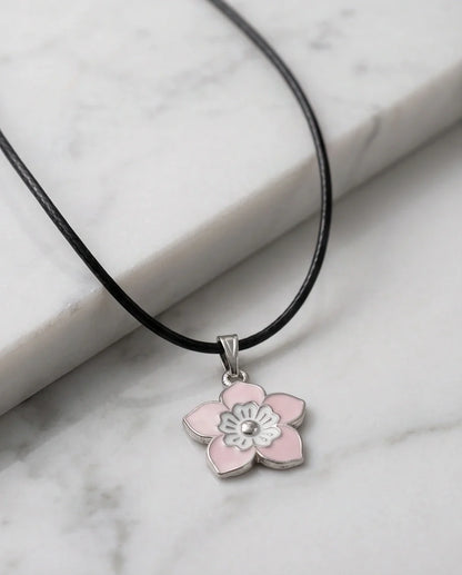 Delicate Pastel Pink and White Layered Floral Enamel Pendant Necklace