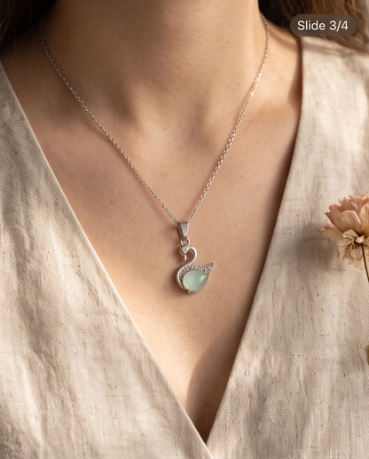 Silver Mint Green Swan Pendant Necklace
