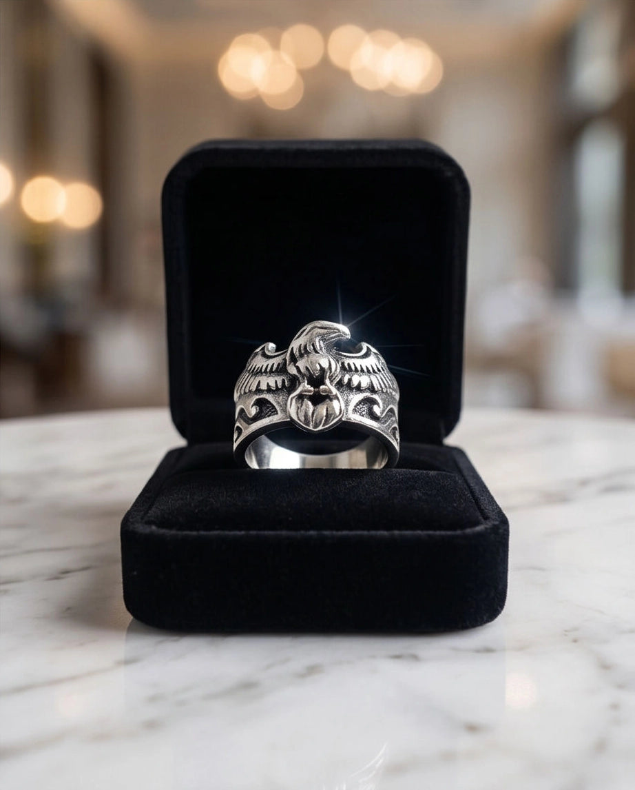 Oxidized Silver Regal Eagle Relief Ring