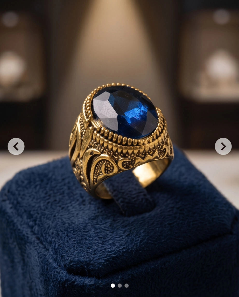 Antique Gold Oval Sapphire Scroll Signet Ring