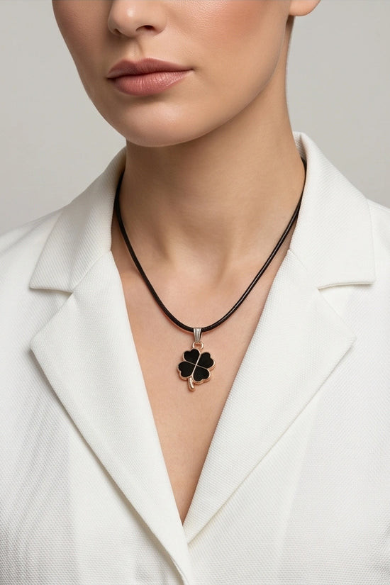 Gold and Black Four-Leaf Clover Necklace