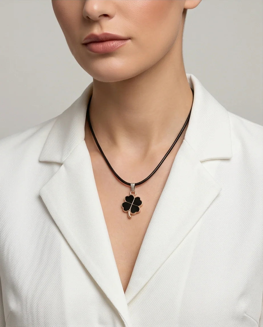 Gold and Black Four-Leaf Clover Necklace