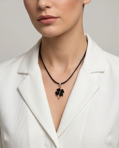 Gold and Black Four-Leaf Clover Necklace