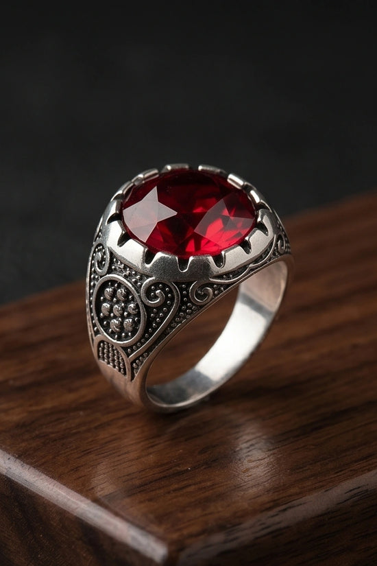 Crimson Monarch Silver Signet Ring