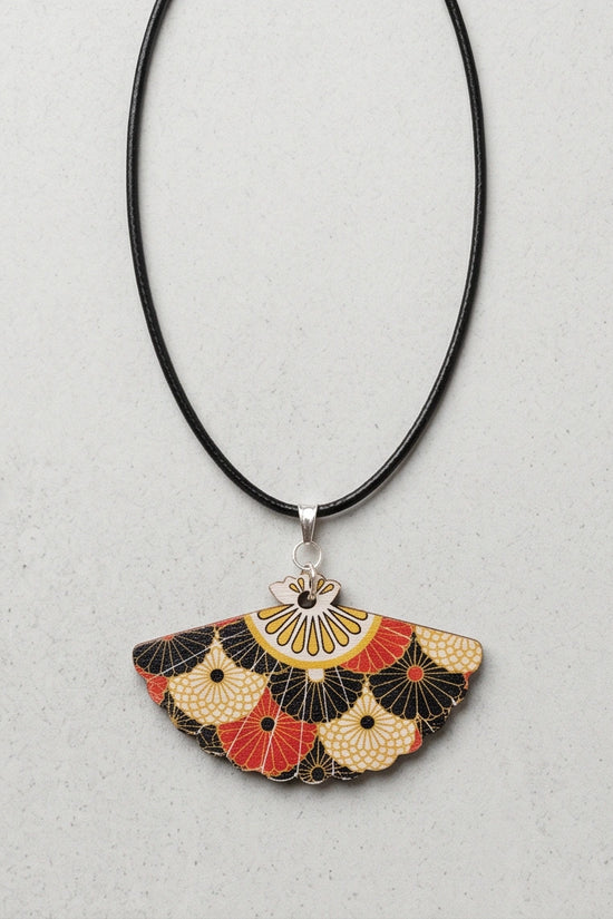 Vintage Geometric Kimono Hand-Fan Pendant Necklace