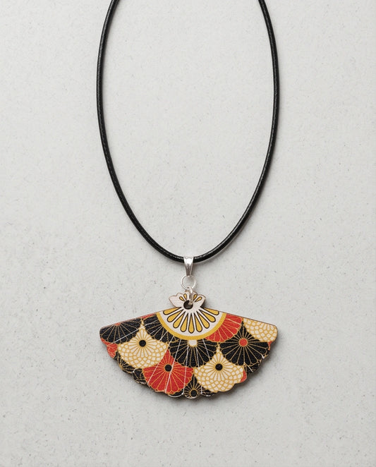 Vintage Geometric Kimono Hand-Fan Pendant Necklace