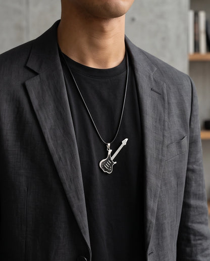 Black and Silver Electric Guitar Cord Necklace