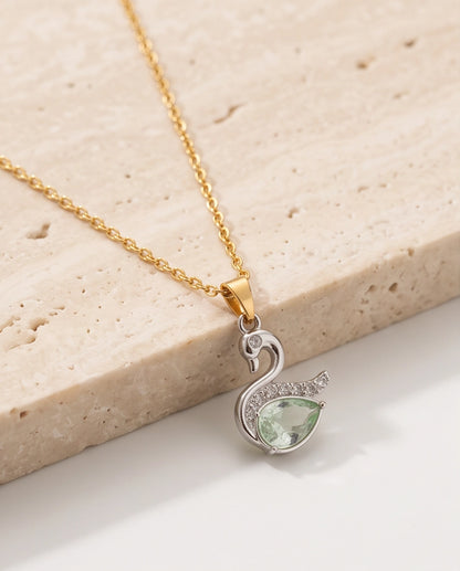 Silver Mint Green Swan Pendant Necklace