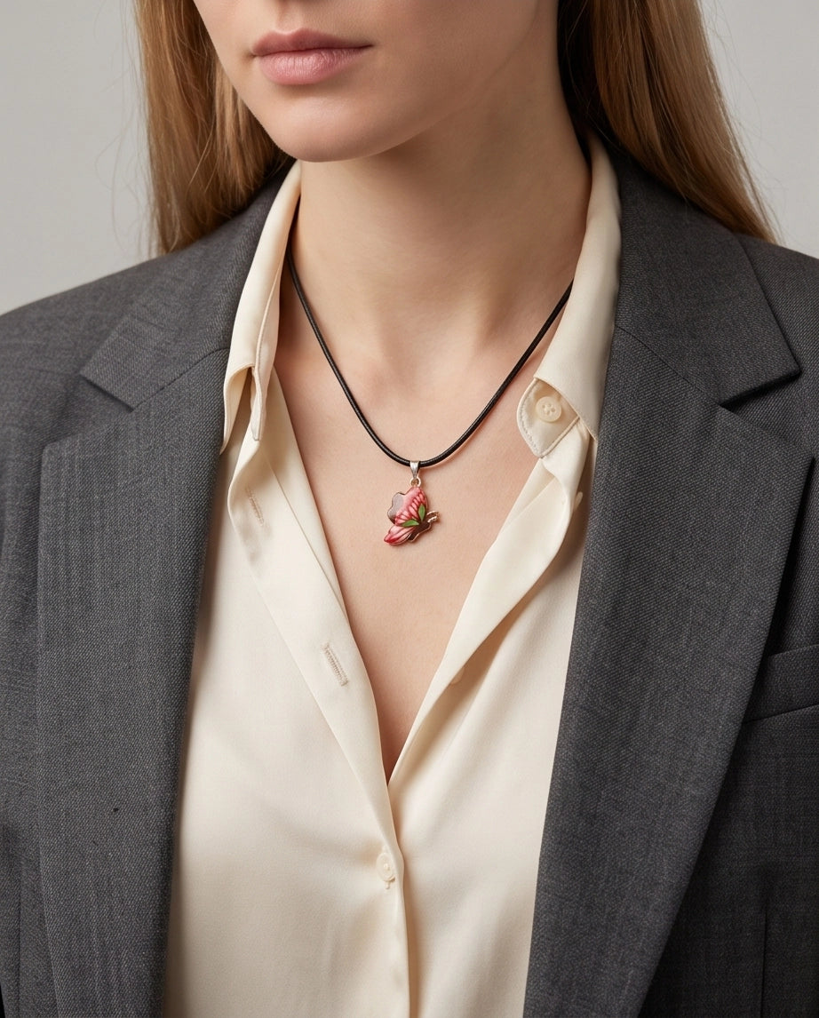 Red & Black Butterfly Cord Necklace
