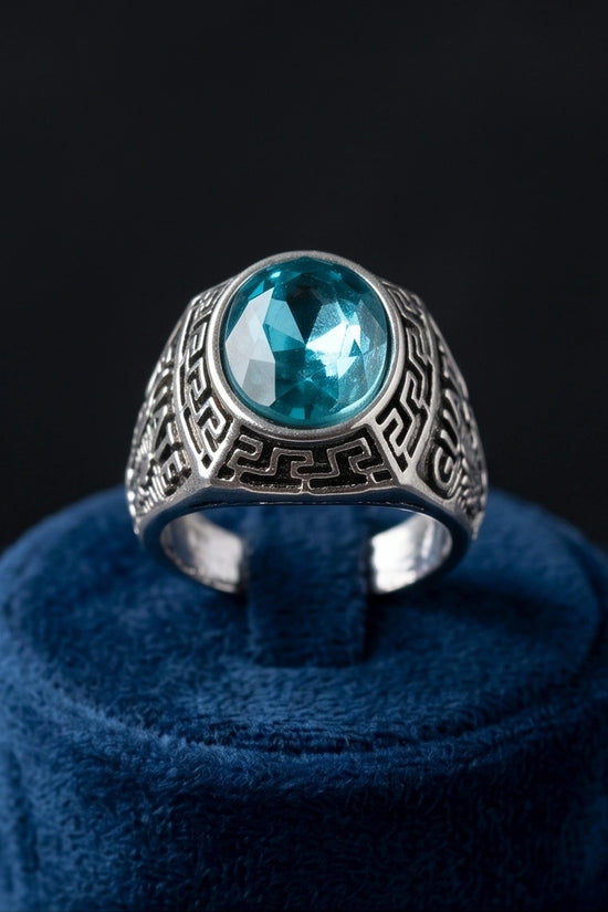 Vintage Aquamarine Blue Military Signet Ring