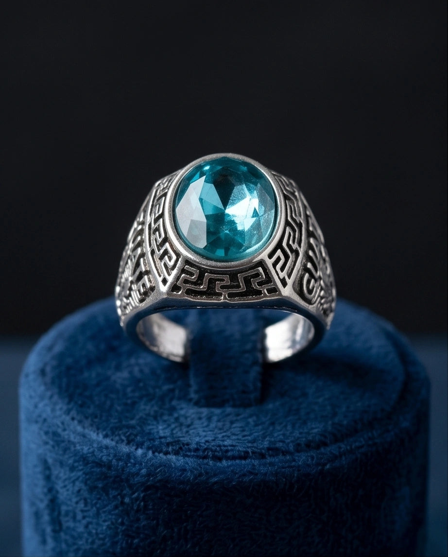 Vintage Aquamarine Blue Military Signet Ring