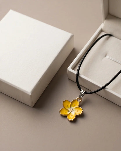 Mellow Yellow Cherry Blossom Enamel Pendant Necklace
