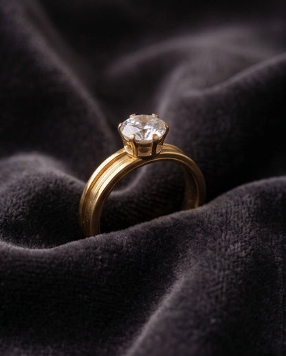 Gold Round Gemstone Grooved Solitaire Ring