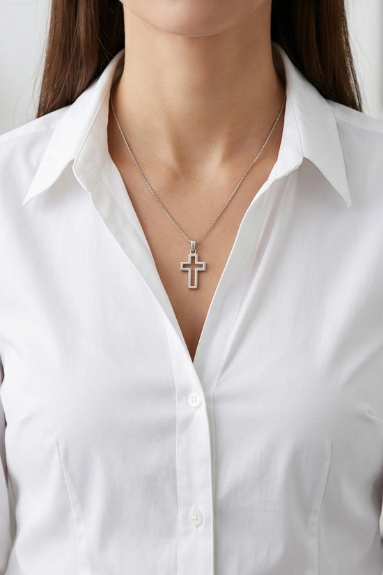 Silver Open Cross Pendant Necklace