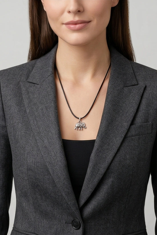 Silver Lucky Elephant Pendant Necklace