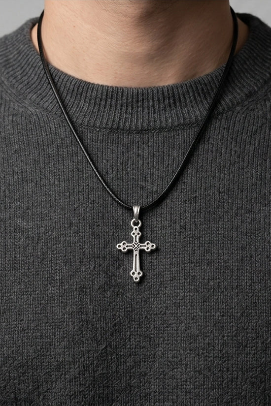 Silver Detailed Decorative Cross Necklace