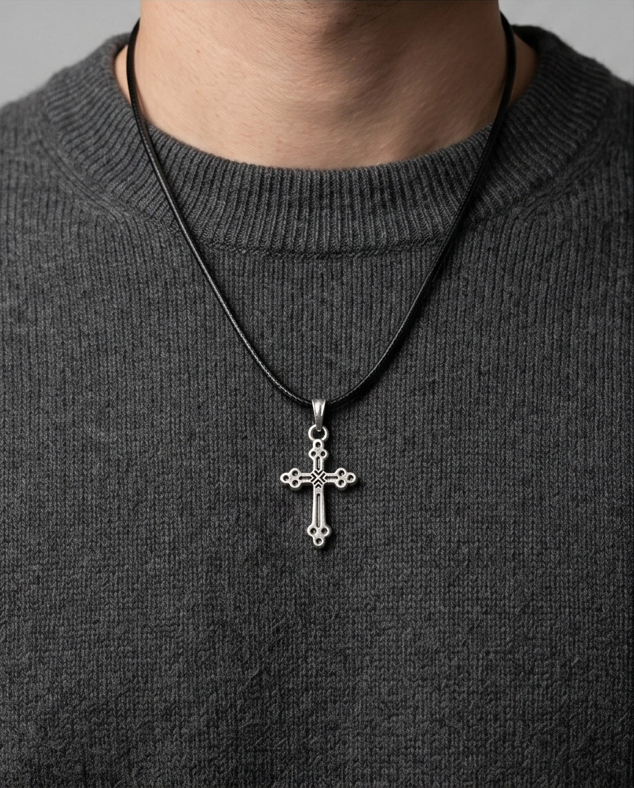 Silver Detailed Decorative Cross Necklace
