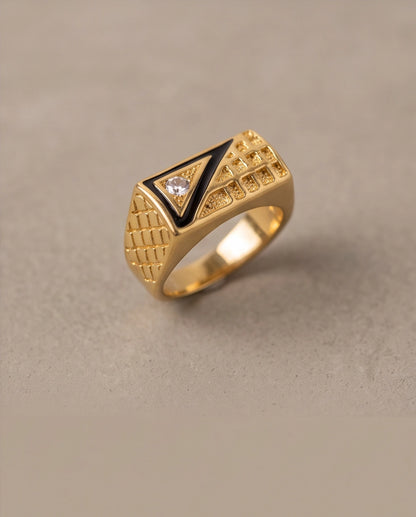 Geometric Split-Face Onyx & Clear Crystal Block Gold Ring