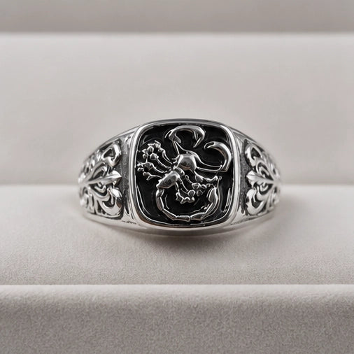 Black Enamel Scorpion Silver Ring