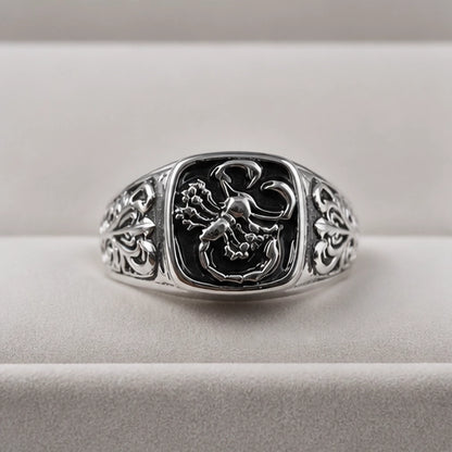 Black Enamel Scorpion Silver Ring