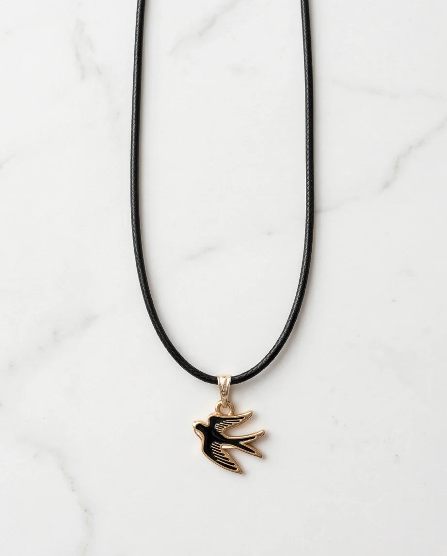 Gold and Black Soaring Swallow Necklace